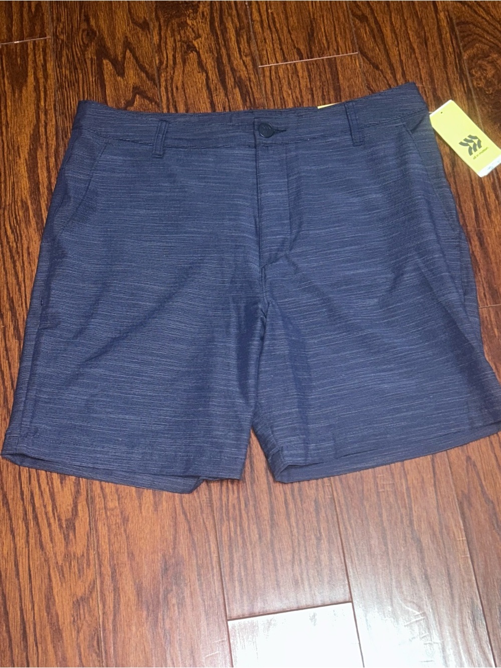 all in motion Men's Navy Heathered Stretch Flat-Front Shorts
